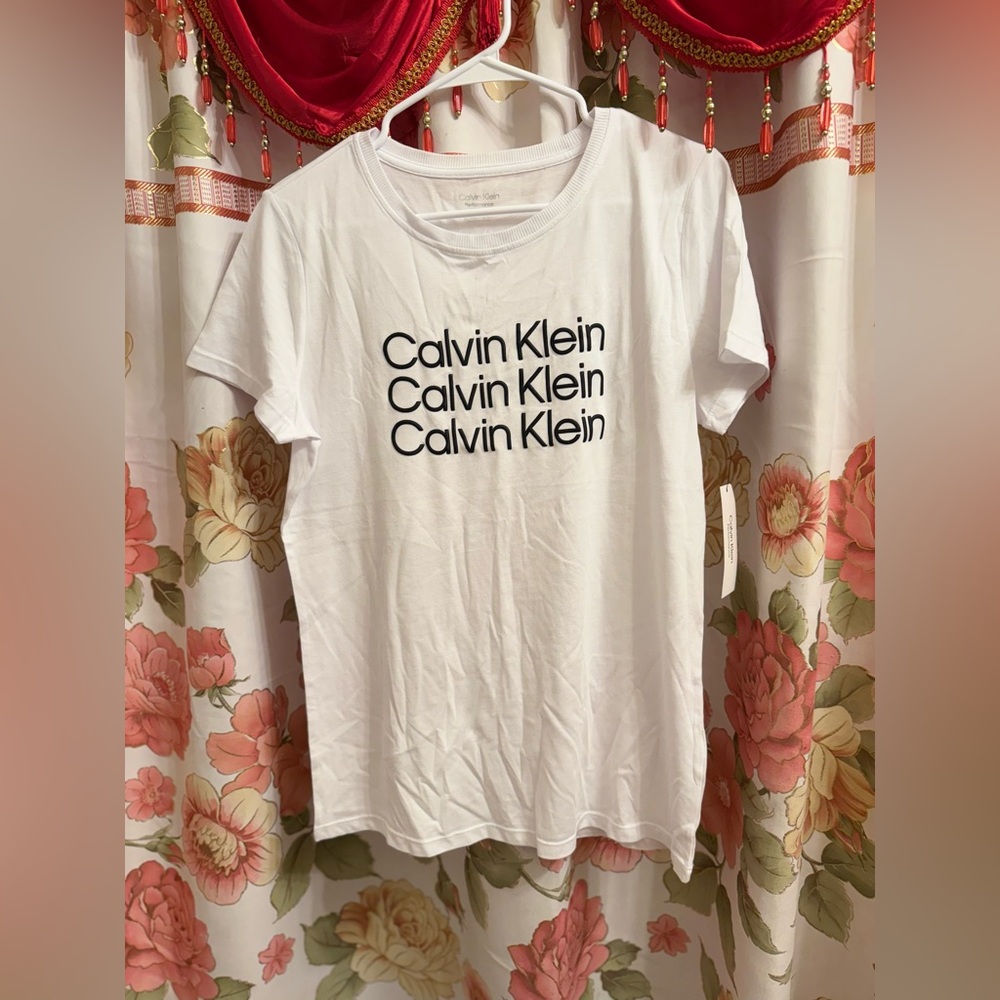 Calvin Klein White Tee with Black Logo NEW!